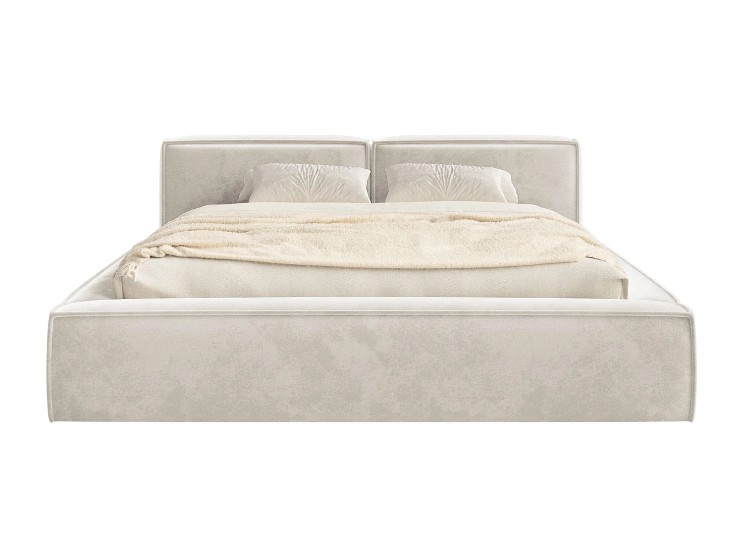 Lit coffre 180x200 avec coffre – sommier à lattes – velours – grège – TILVES SLIM