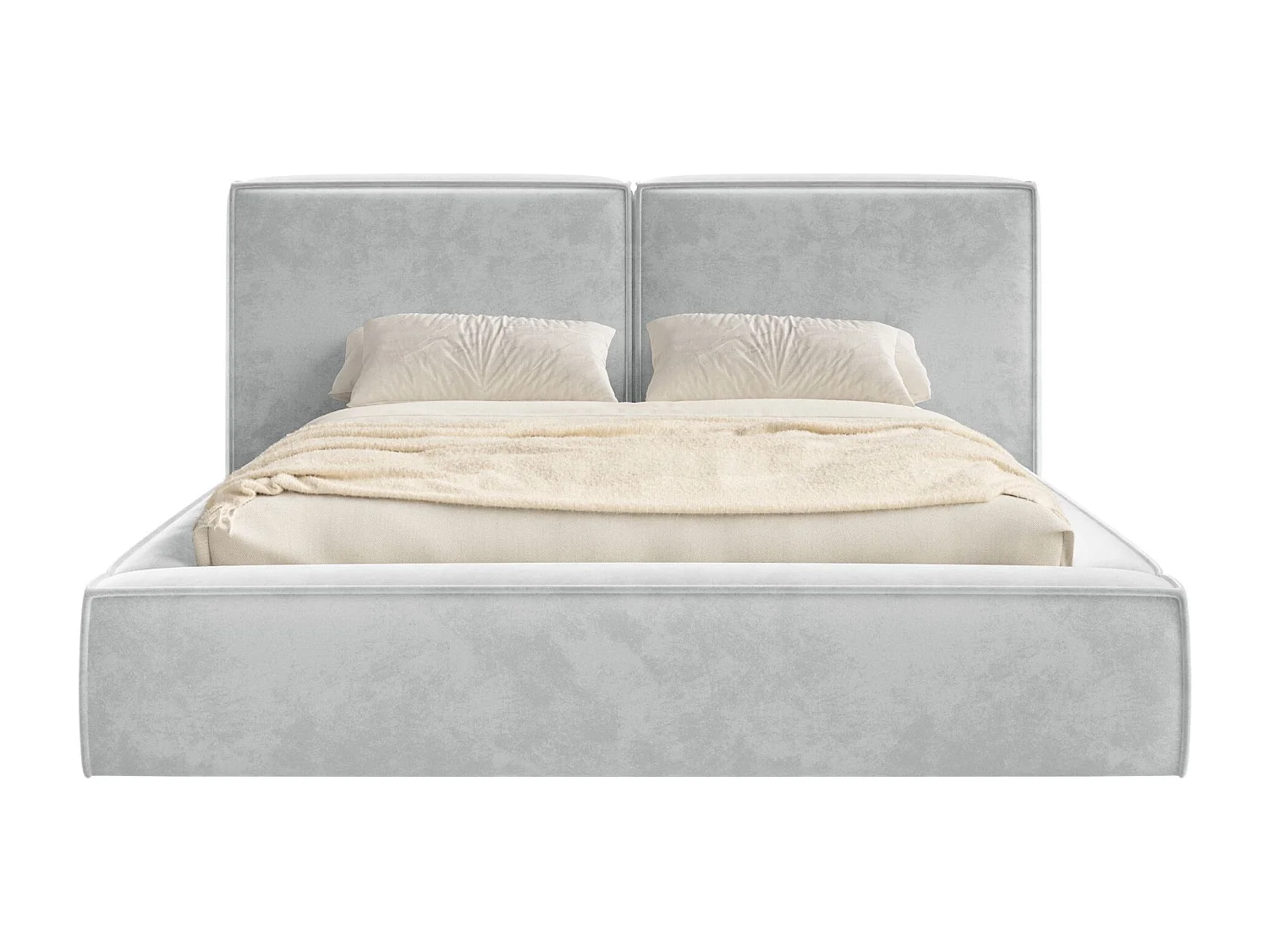 Lit tapissé 140x200 avec coffre – sommier à lattes – velours – gris clair – TILVES