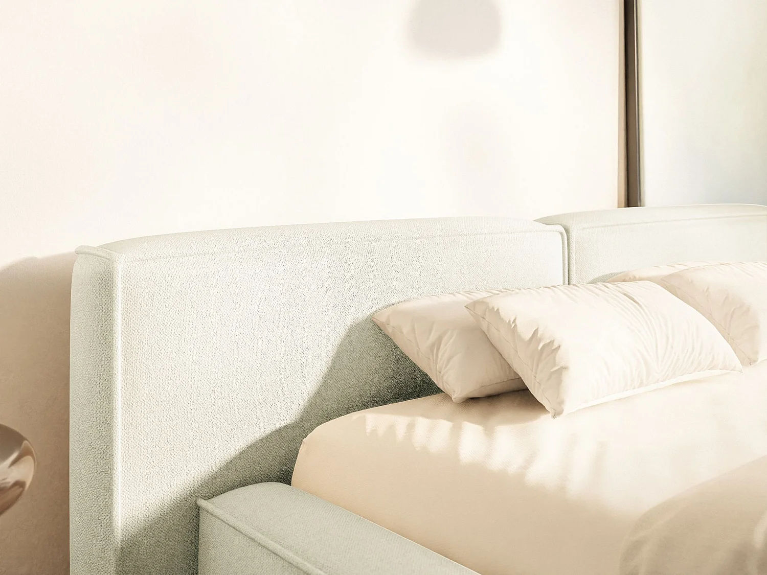 Lit coffre 140x200 avec coffre – sommier à lattes – chenille – crème – TILVES LOW