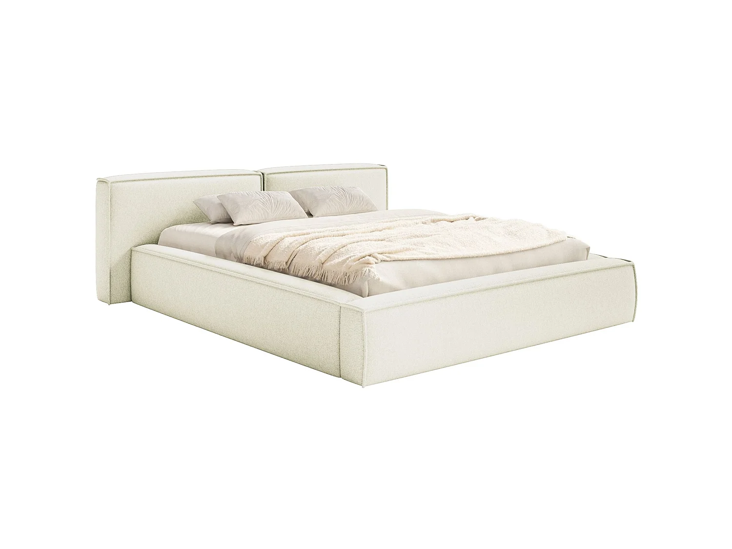 Opbergbed 140x200 cm – met lattenbodem – chenille – crème – TILVES LOW