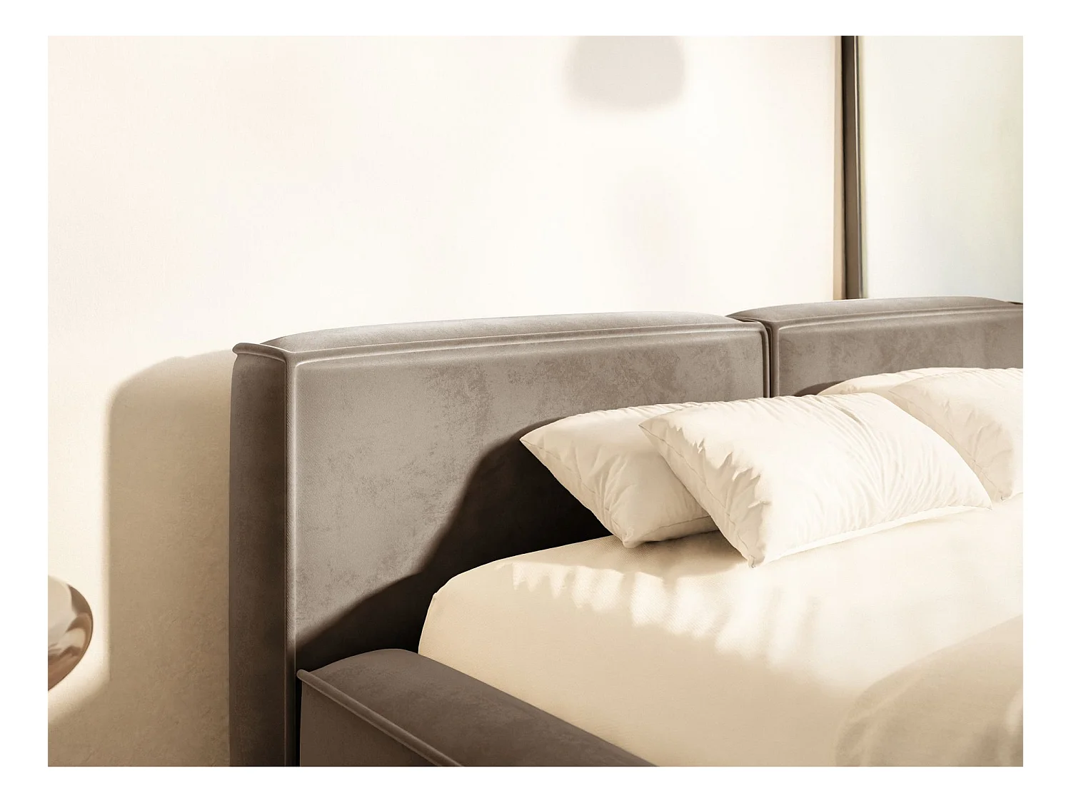 Polsterbett 200x200 mit Bettkasten – Lattenrost – Velours – hellbraun – TILVES SLIM