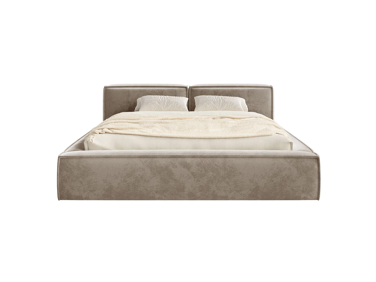 Lit coffre 200x200 avec coffre – sommier à lattes – velours – brun clair – TILVES SLIM