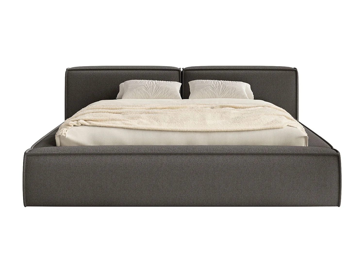 Lit coffre 140x200 avec coffre – sommier à lattes – chenille – gris graphite – TILVES LOW