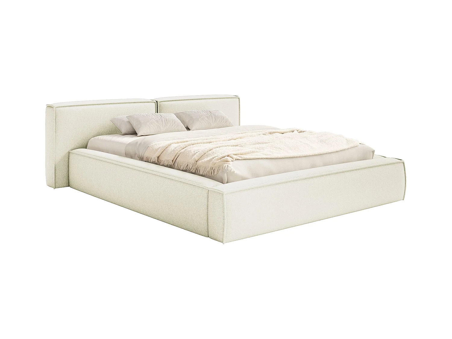 Polsterbett 180x200 mit Bettkasten – Lattenrost – Chenille – creme – TILVES LOW