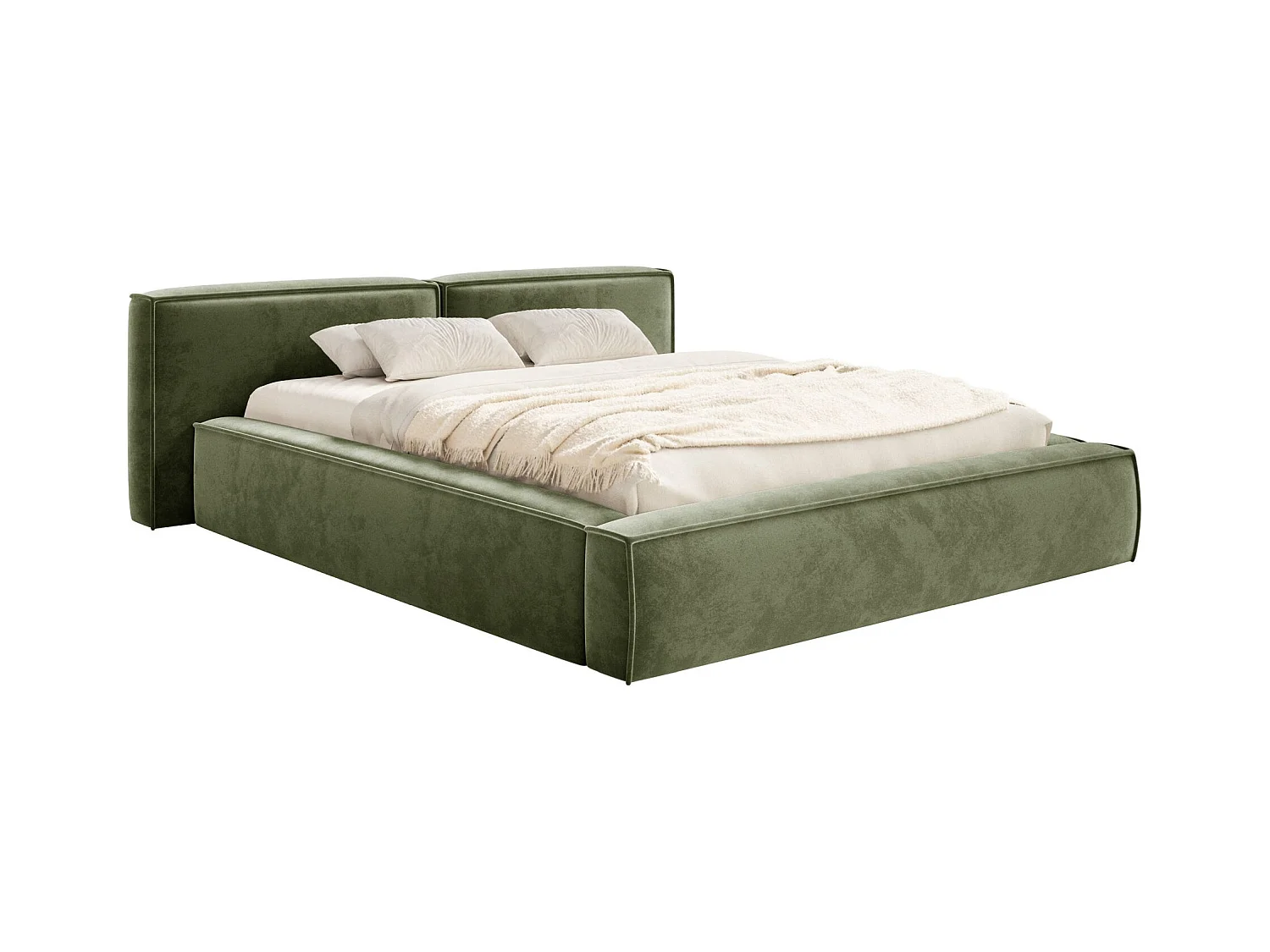 Polsterbett 160x200 mit Bettkasten – Lattenrost – Velours – olivgrün – TILVES LOW