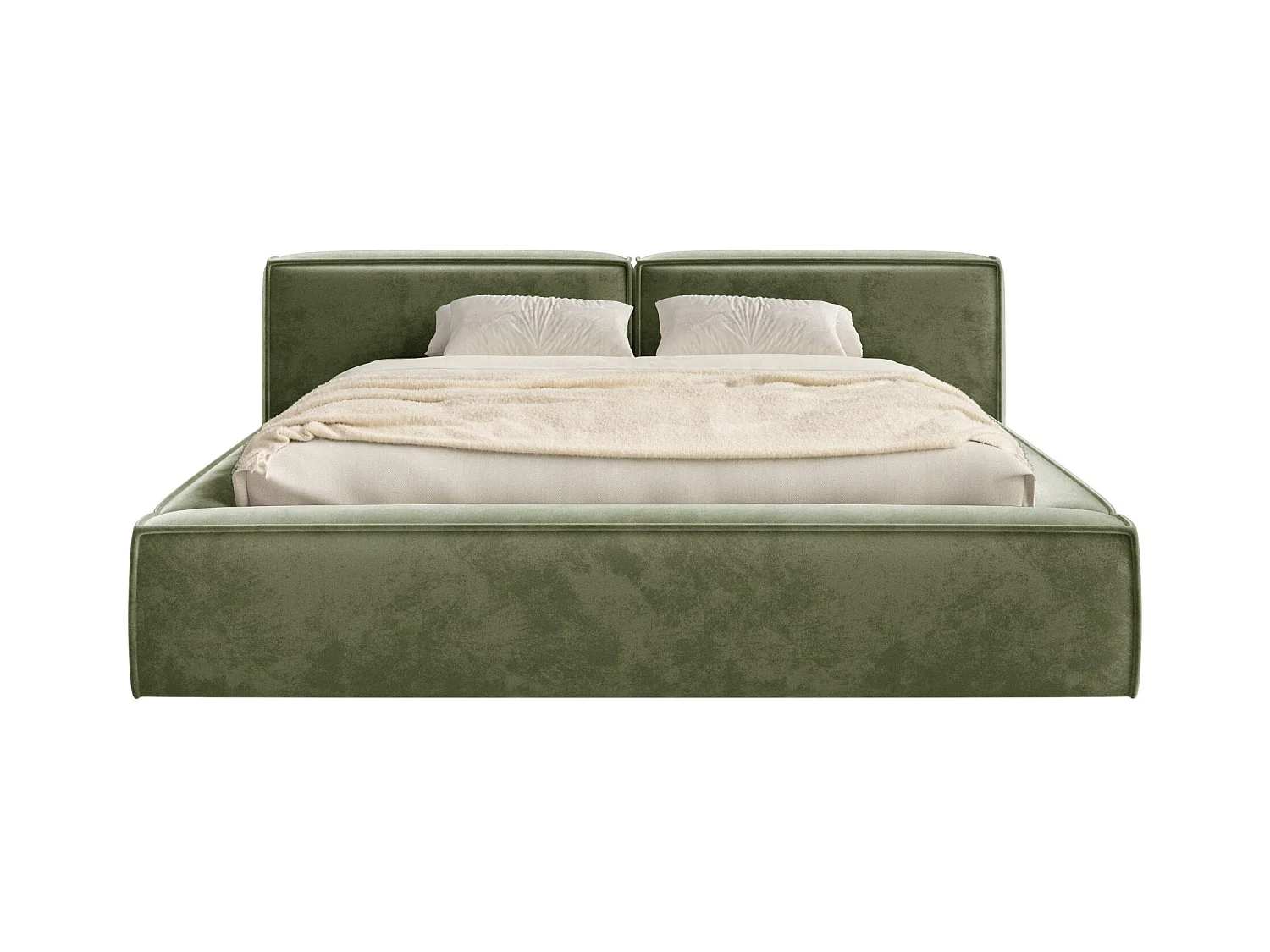 Polsterbett 160x200 mit Bettkasten – Lattenrost – Velours – olivgrün – TILVES LOW