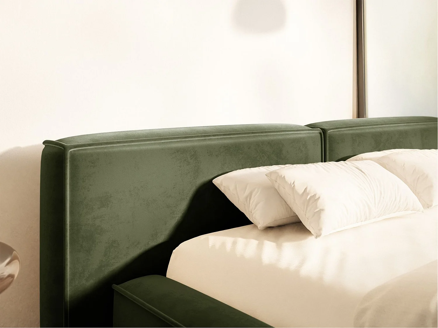 Lit coffre 160x200 avec coffre – sommier à lattes – velours – vert olive – TILVES LOW