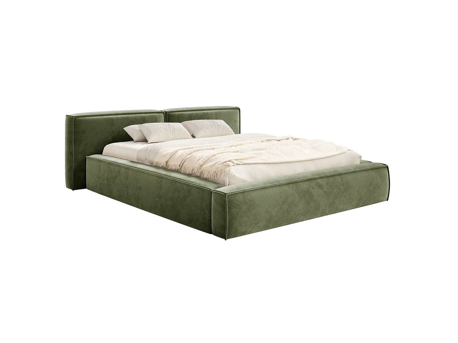 Lit coffre 160x200 avec coffre – sommier à lattes – velours – vert olive – TILVES LOW
