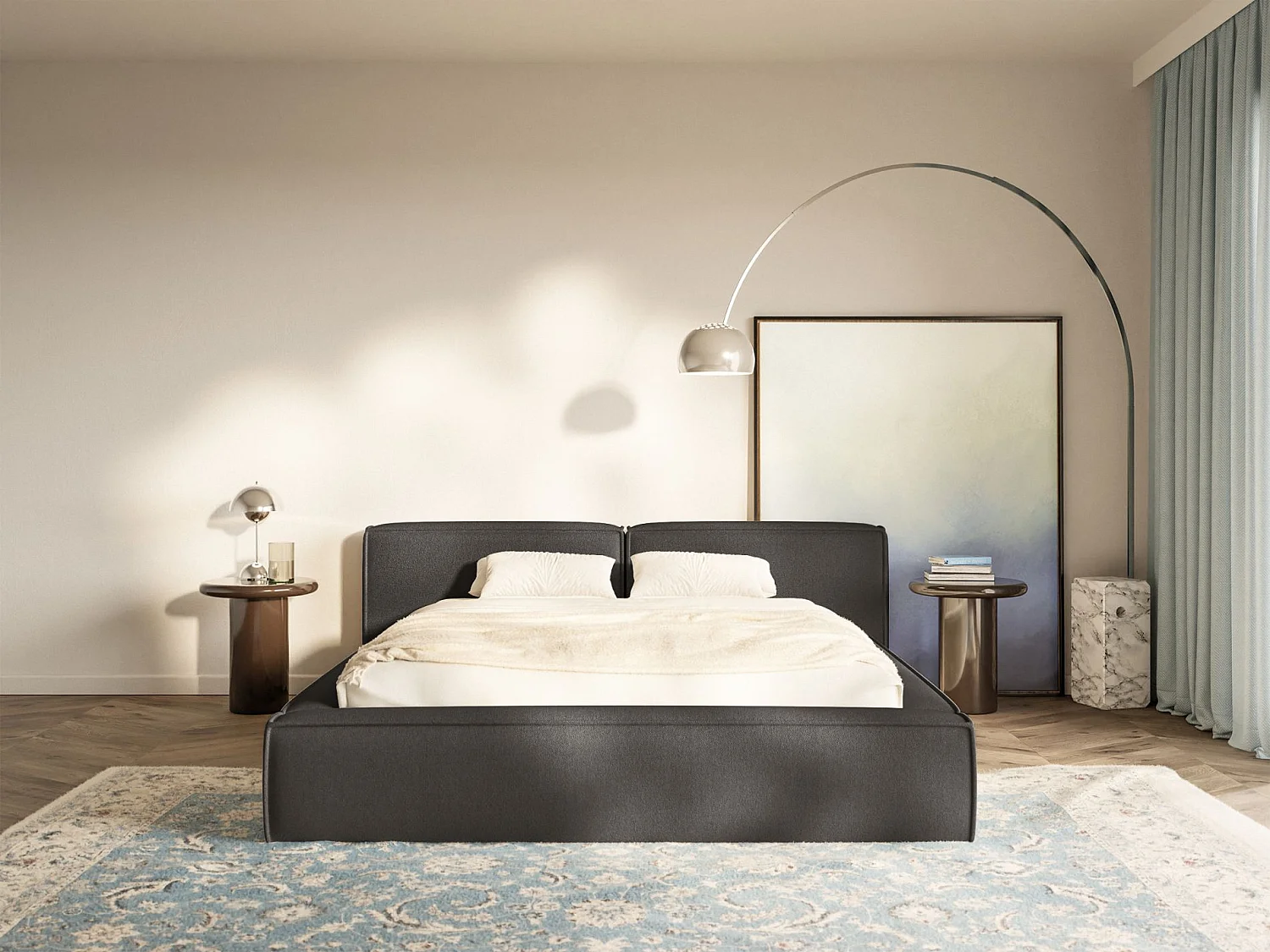 Lit coffre 180x200 avec coffre – sommier à lattes – chenille – gris graphite – TILVES LOW