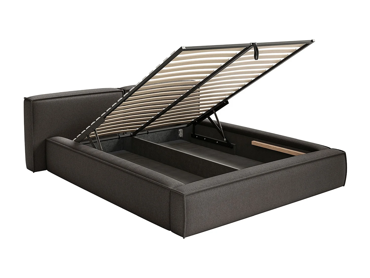 Lit coffre 180x200 avec coffre – sommier à lattes – chenille – gris graphite – TILVES LOW