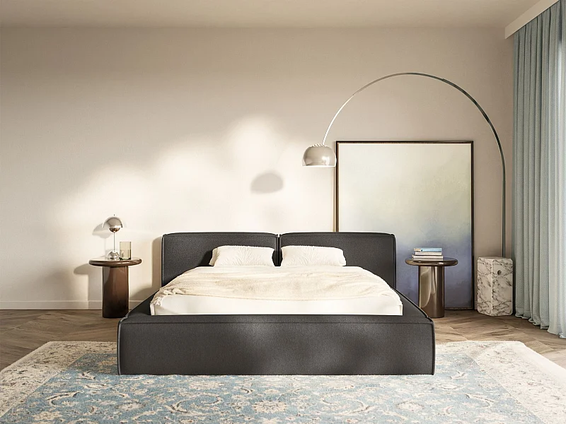 Lit coffre 180x200 avec coffre – sommier à lattes – chenille – gris graphite – TILVES LOW