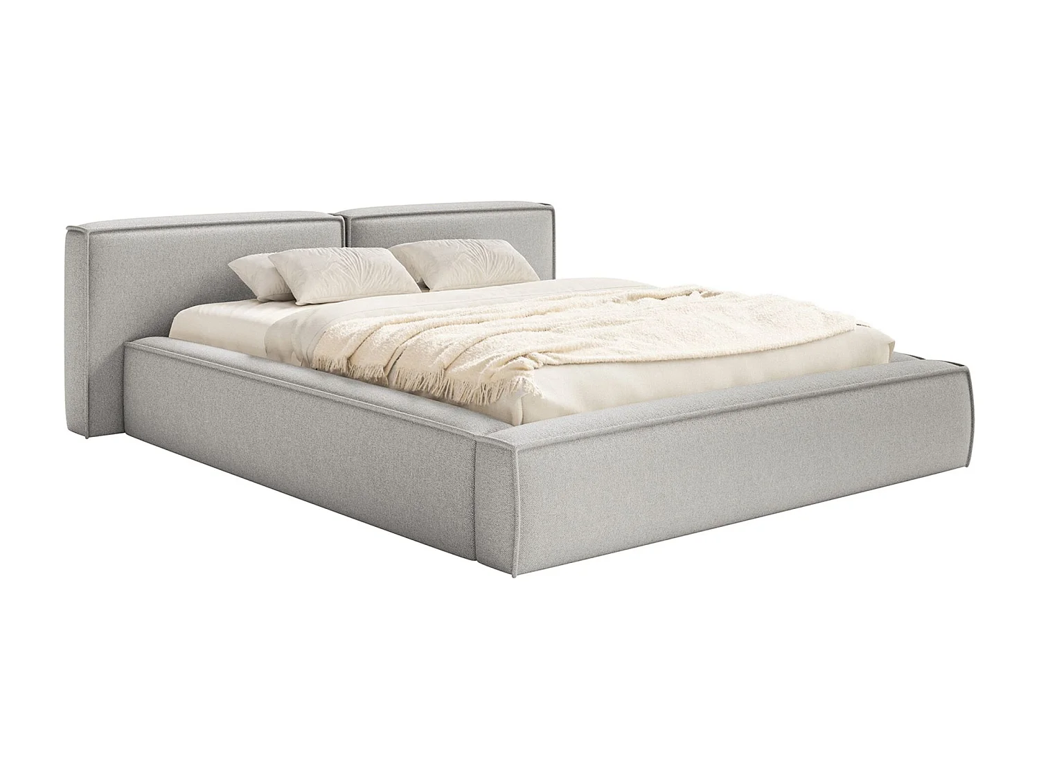 Lit coffre 160x200 avec coffre – sommier à lattes – chenille – gris clair – TILVES LOW