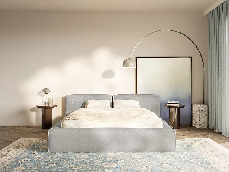 Lit coffre 160x200 avec coffre – sommier à lattes – chenille – gris clair – TILVES LOW