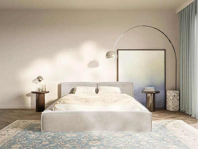 Opbergbed 160x200 cm – met lattenbodem – velours – greige – TILVES SLIM