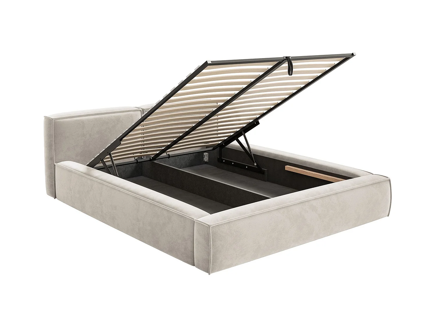 Polsterbett 160x200 mit Bettkasten – Lattenrost – Velours – graubeige – TILVES SLIM