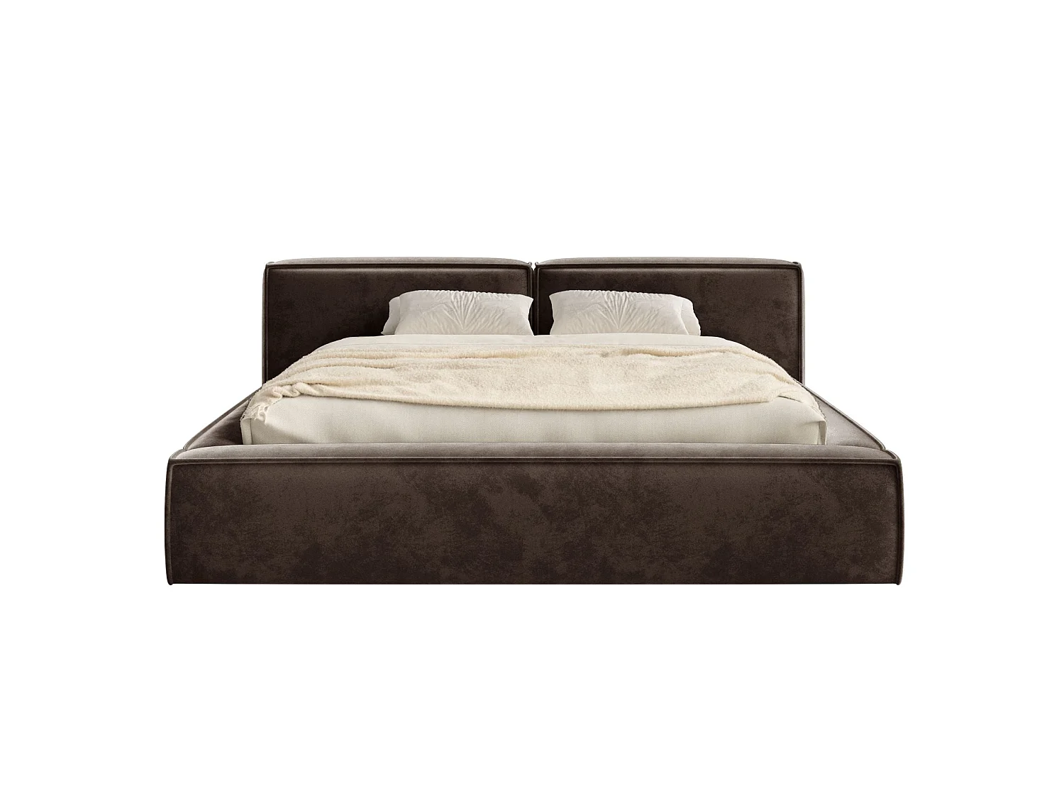 Lit coffre 160x200 avec coffre – sommier à lattes – velours – brun – TILVES LOW