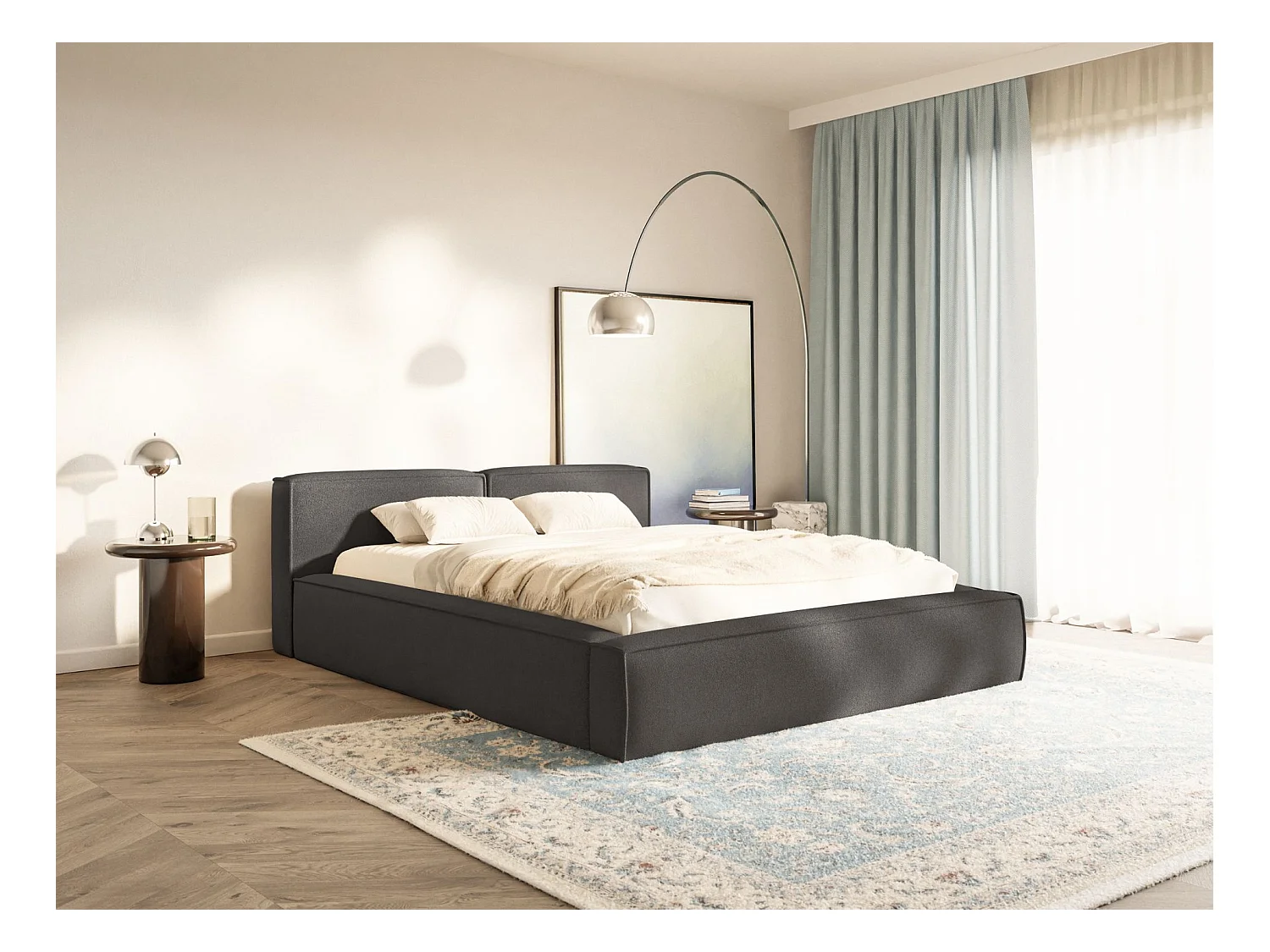 Polsterbett 200x200 mit Bettkasten – Lattenrost – Chenille – grafit – TILVES SLIM