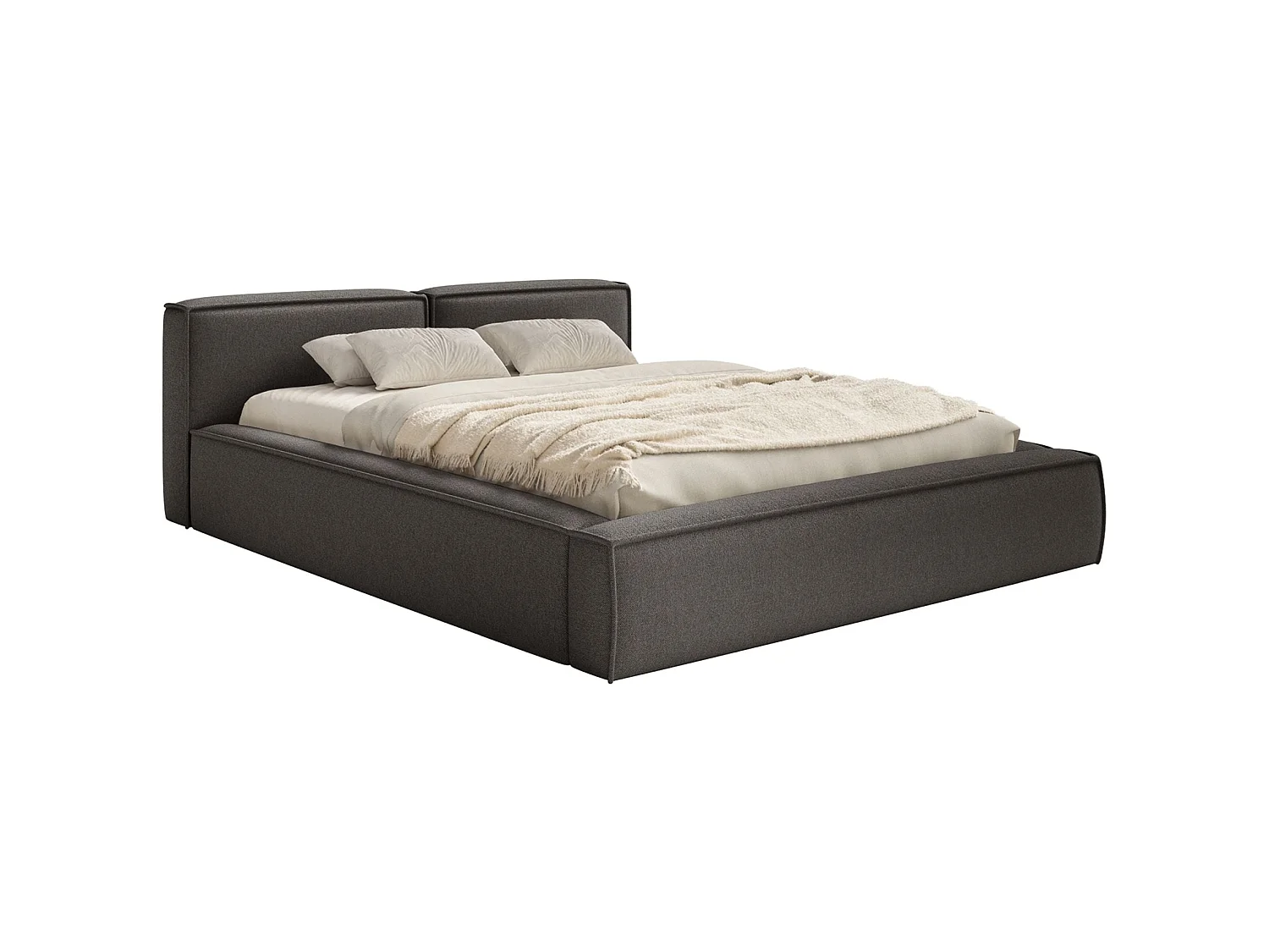 Opbergbed 200x200 cm – met lattenbodem – chenille – grafietgrijs – TILVES SLIM