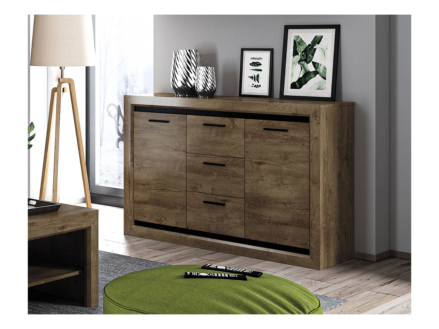 SIDEBOARD Baltica Lefkas Eiche / schwarz 138 / 43 / 94cm