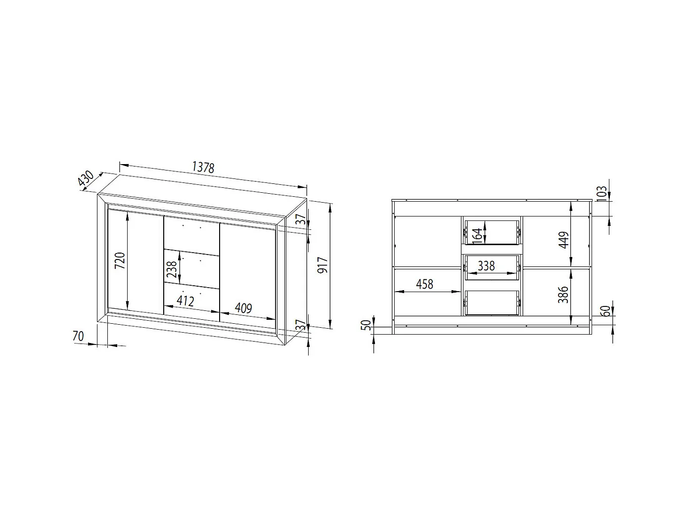 SIDEBOARD Baltica Lefkas Eiche / schwarz 138 / 43 / 94cm