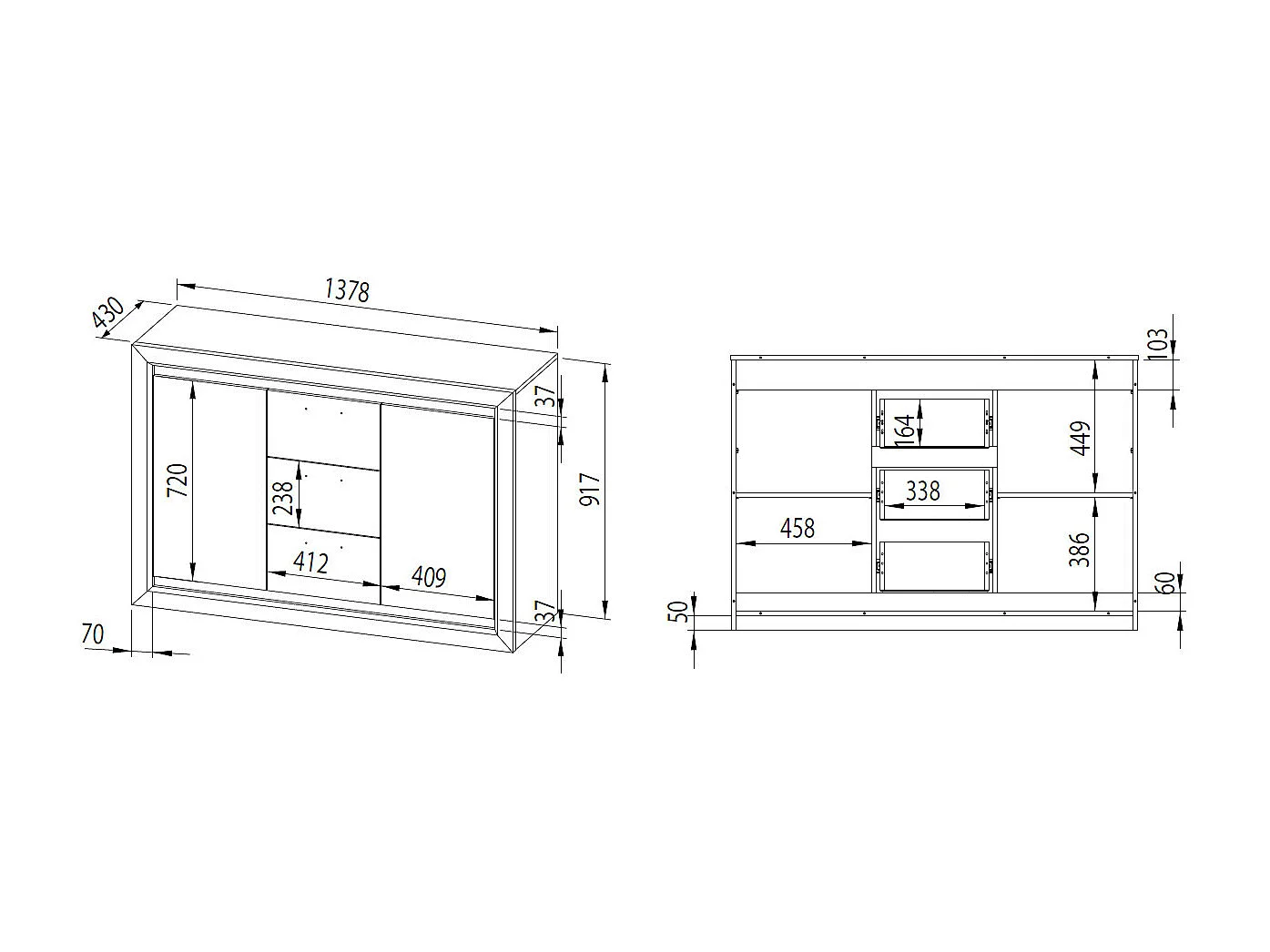 SIDEBOARD Baltica Lefkas Eiche / schwarz 138 / 43 / 94cm