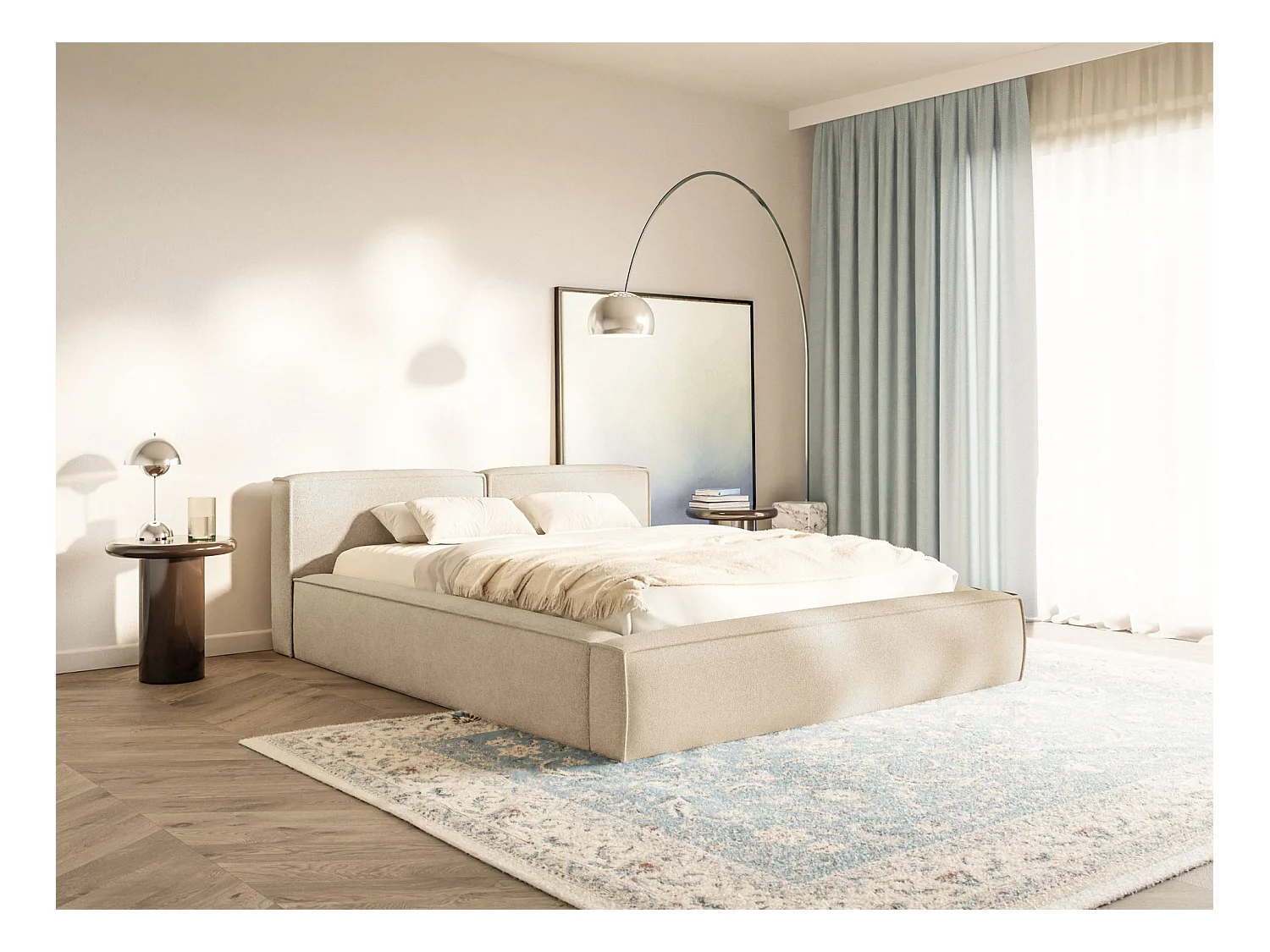 Polsterbett 160x200 mit Bettkasten – Lattenrost – Chenille – hellbeige – TILVES SLIM