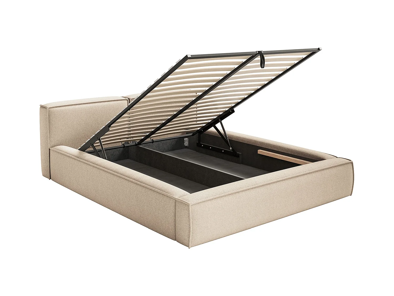 Polsterbett 160x200 mit Bettkasten – Lattenrost – Chenille – hellbeige – TILVES SLIM