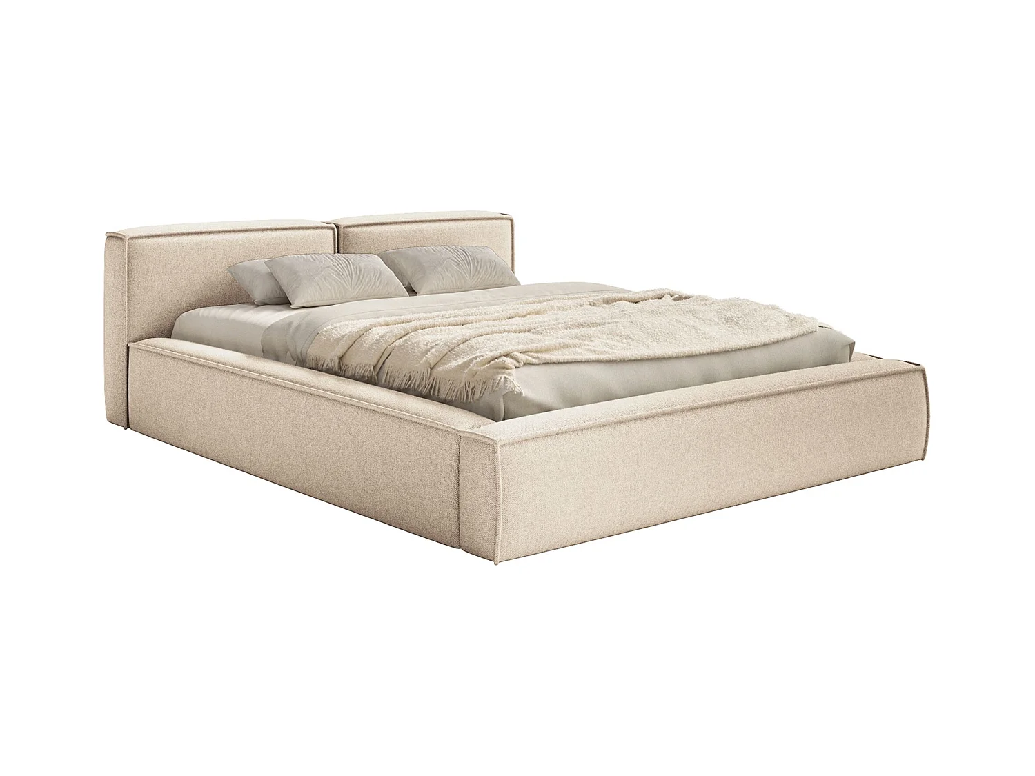 Polsterbett 160x200 mit Bettkasten – Lattenrost – Chenille – hellbeige – TILVES SLIM