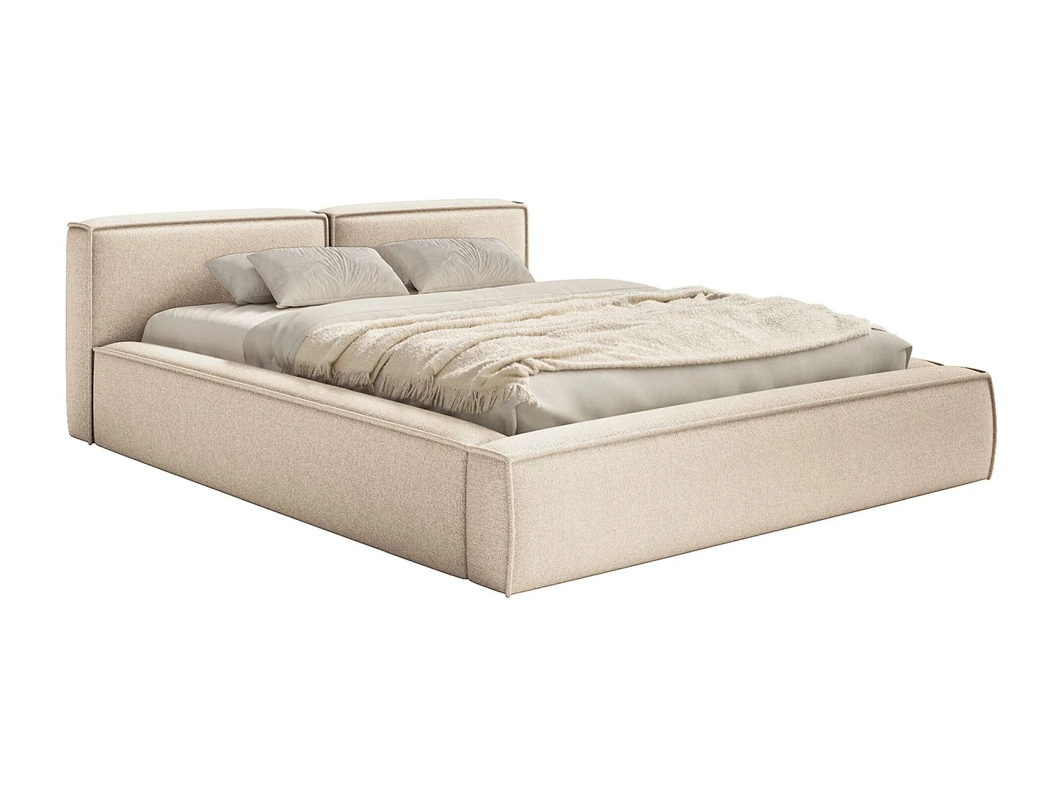 Lit coffre 160x200 avec coffre – sommier à lattes – chenille – beige clair – TILVES SLIM