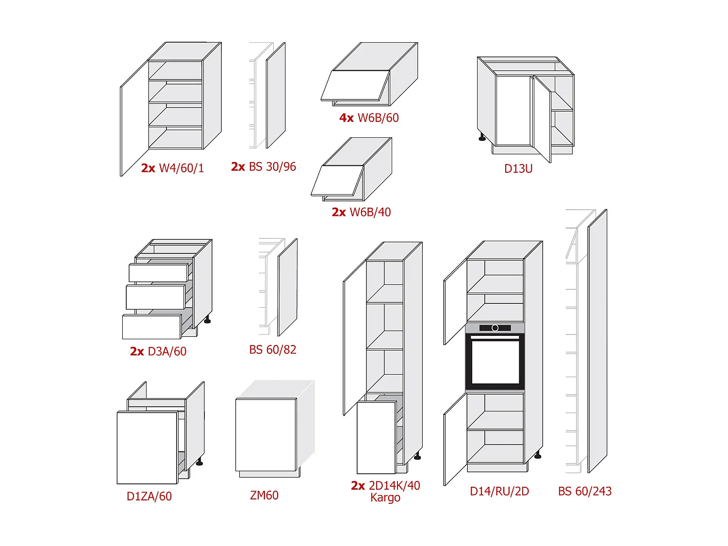 L-FORM KÜCHENZEILE Bari (16-tlg) Lava / Pastellblau - Signalweiß