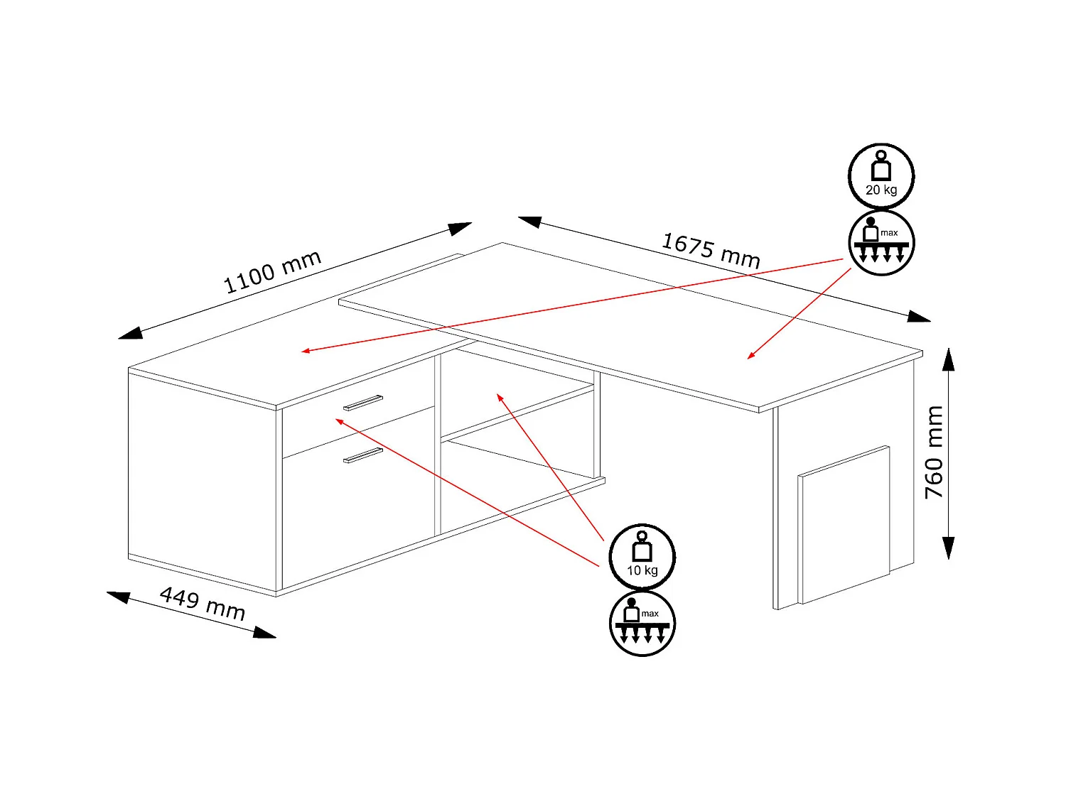 ECKSCHREIBTISCH Como Wellington Eiche / graphit 168 / 110 / 76cm