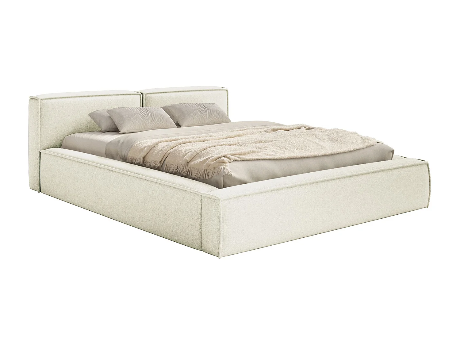 Lit coffre 180x200 avec coffre – sommier à lattes – chenille – crème – TILVES SLIM