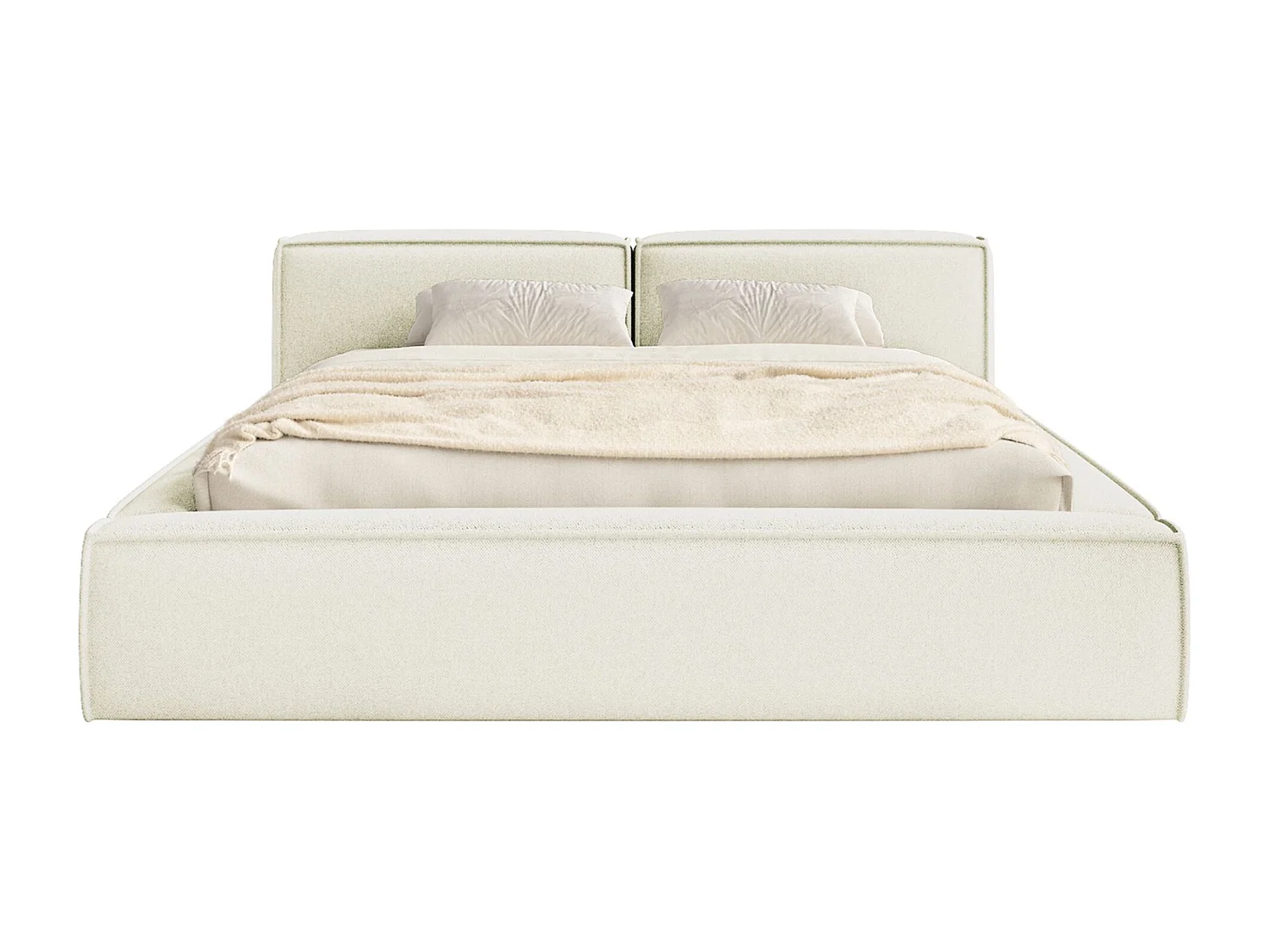 Lit coffre 180x200 avec coffre – sommier à lattes – chenille – crème – TILVES SLIM