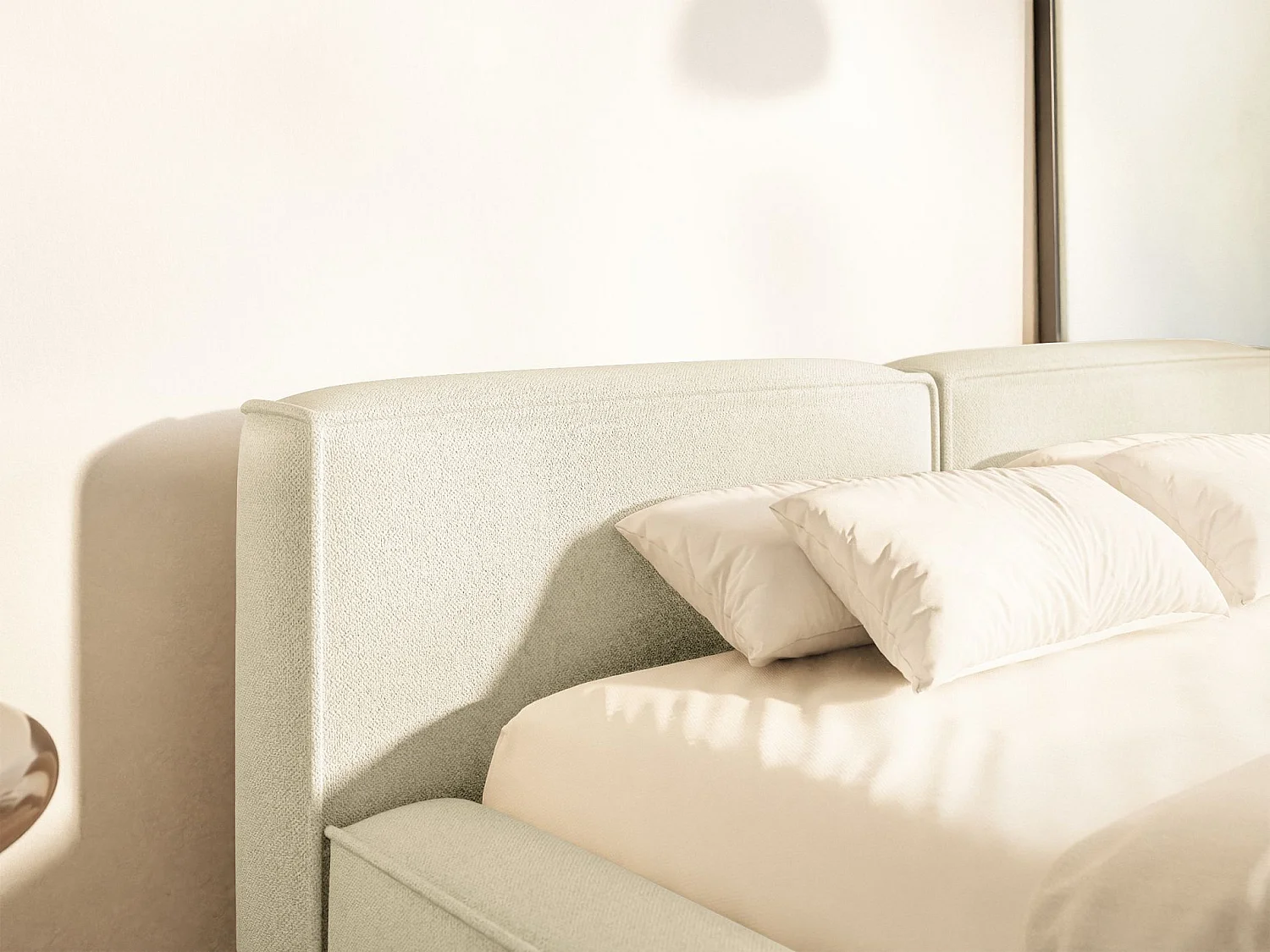 Lit coffre 180x200 avec coffre – sommier à lattes – chenille – crème – TILVES SLIM