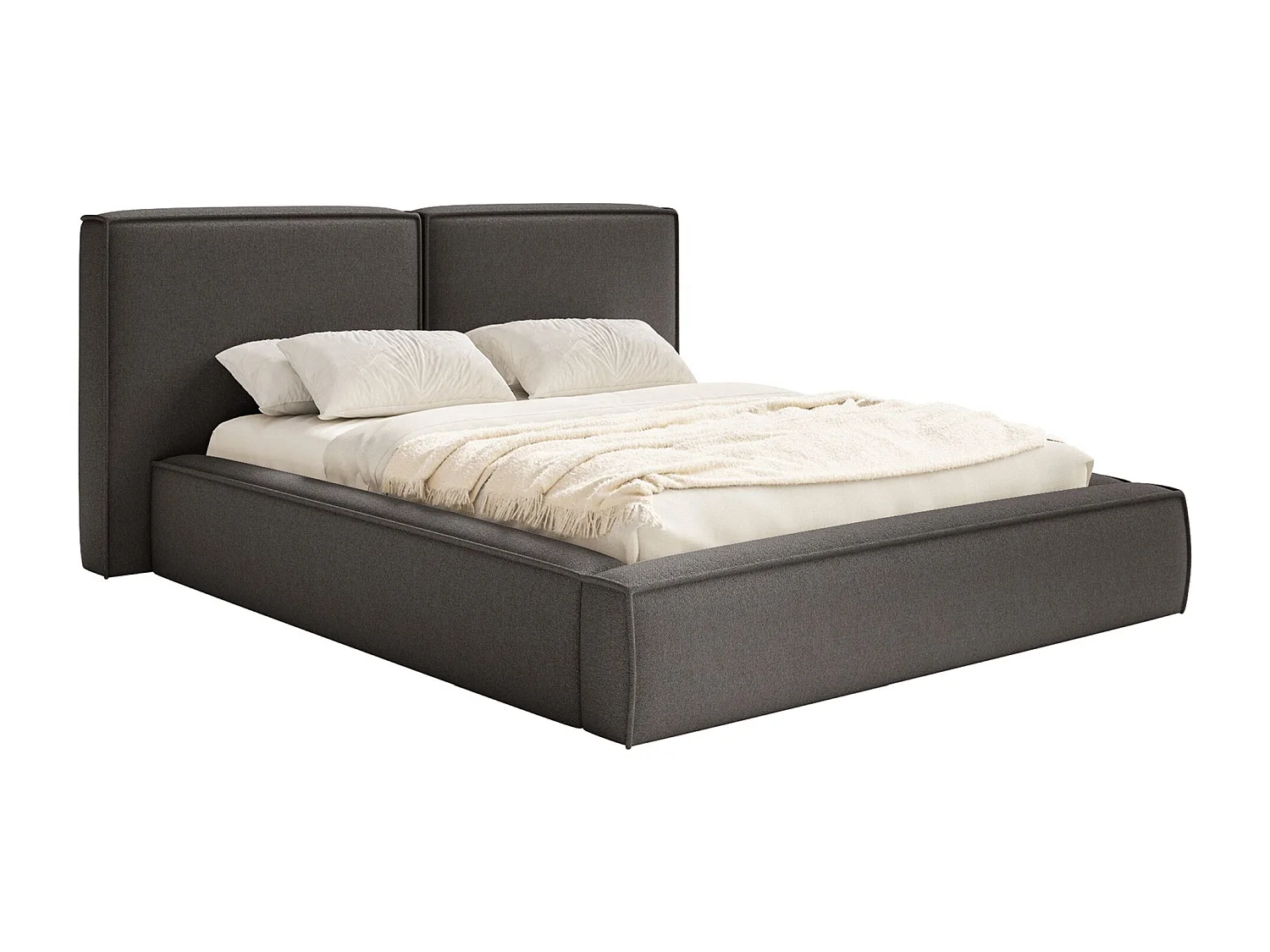 Lit tapissé 140x200 avec coffre – sommier à lattes – chenille – gris graphite – TILVES