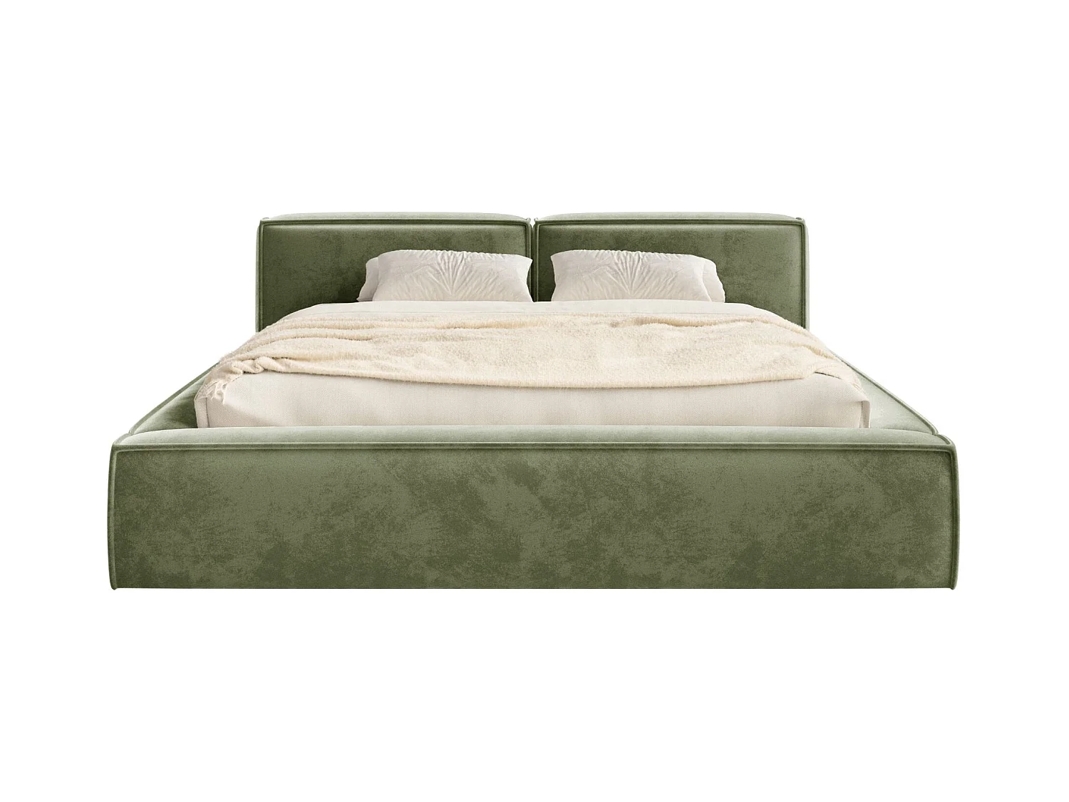 Polsterbett 140x200 mit Bettkasten – Lattenrost – Velours – olivgrün – TILVES SLIM