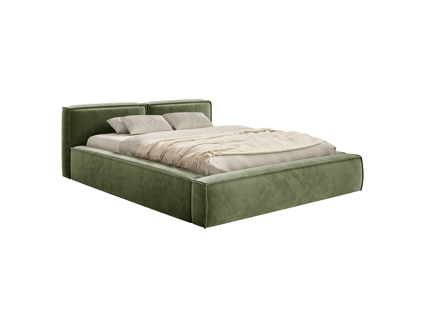 Lit coffre 140x200 avec coffre – sommier à lattes – velours – vert olive – TILVES SLIM