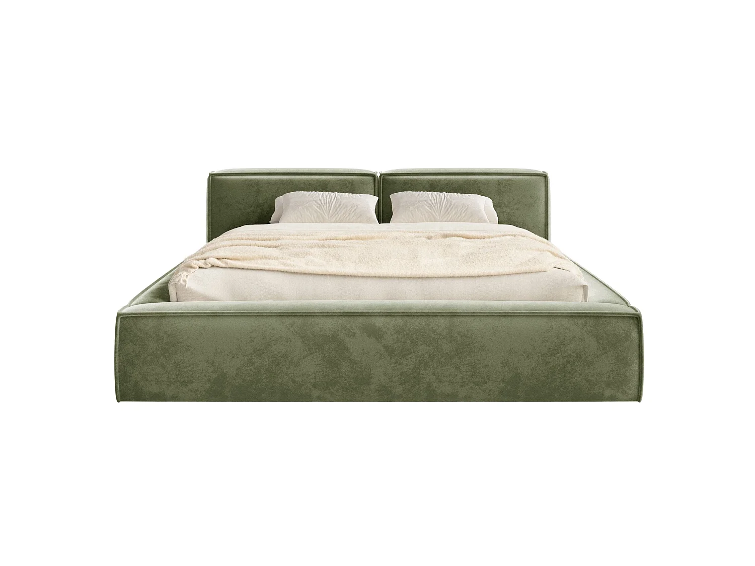 Lit coffre 140x200 avec coffre – sommier à lattes – velours – vert olive – TILVES SLIM