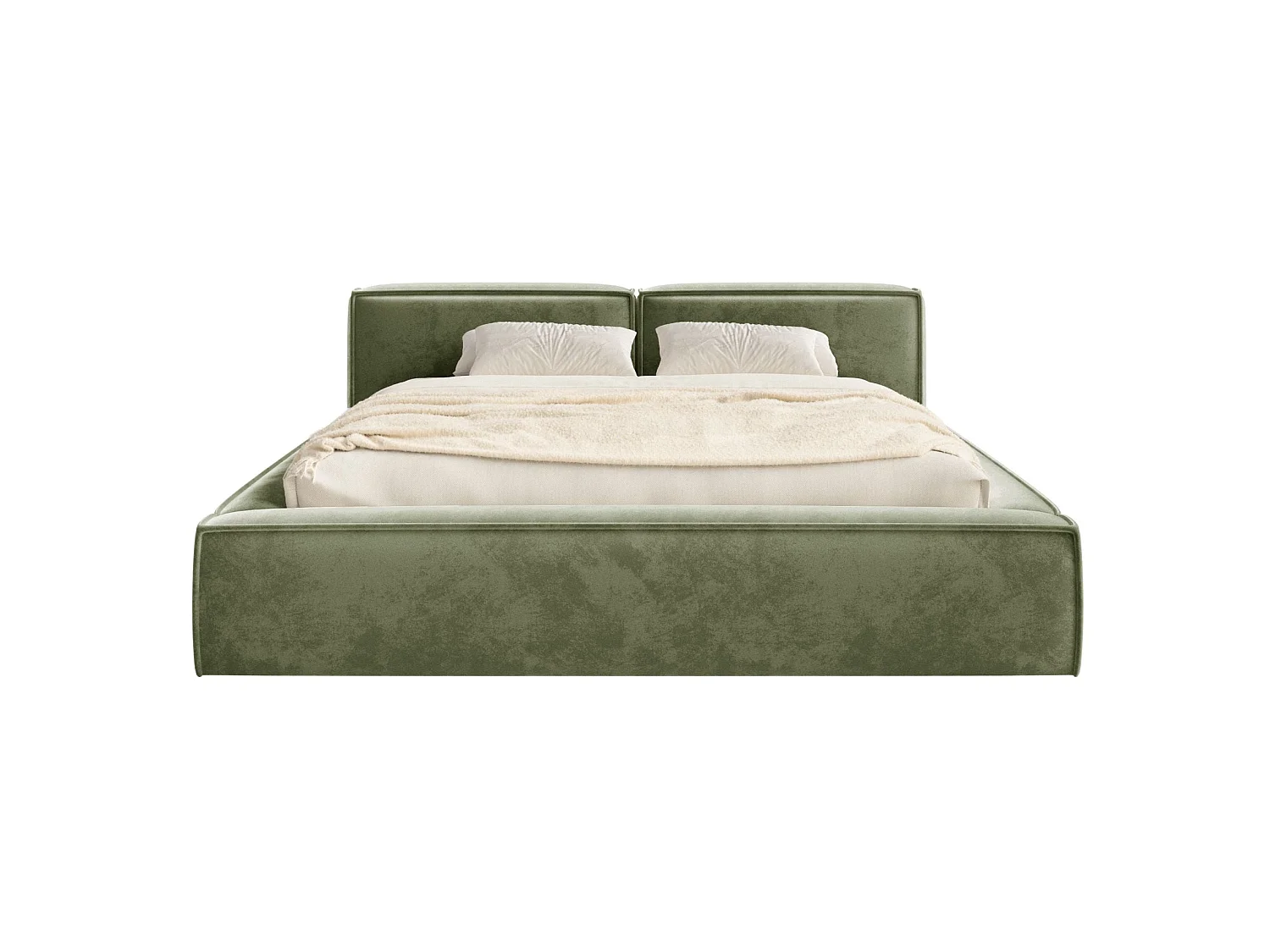 Lit coffre 140x200 avec coffre – sommier à lattes – velours – vert olive – TILVES SLIM