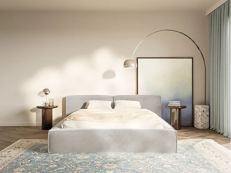 Opbergbed 180x200 cm – met lattenbodem – velours – greige – TILVES LOW