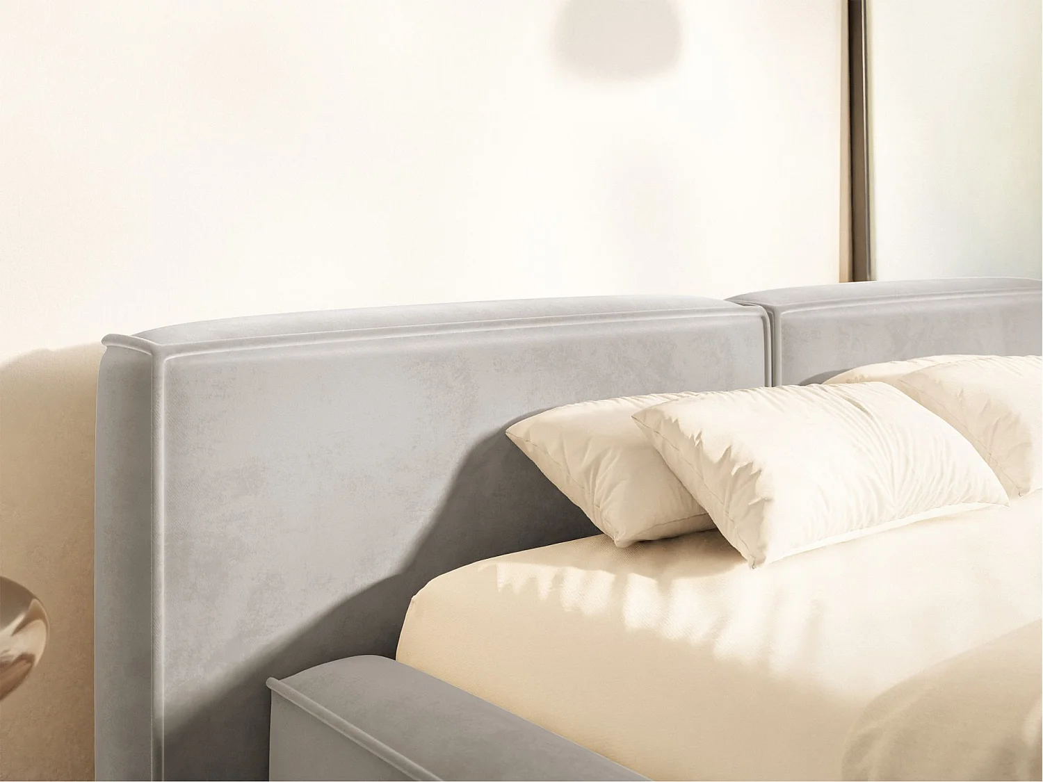 Lit coffre 180x200 avec coffre – sommier à lattes – velours – grège – TILVES LOW