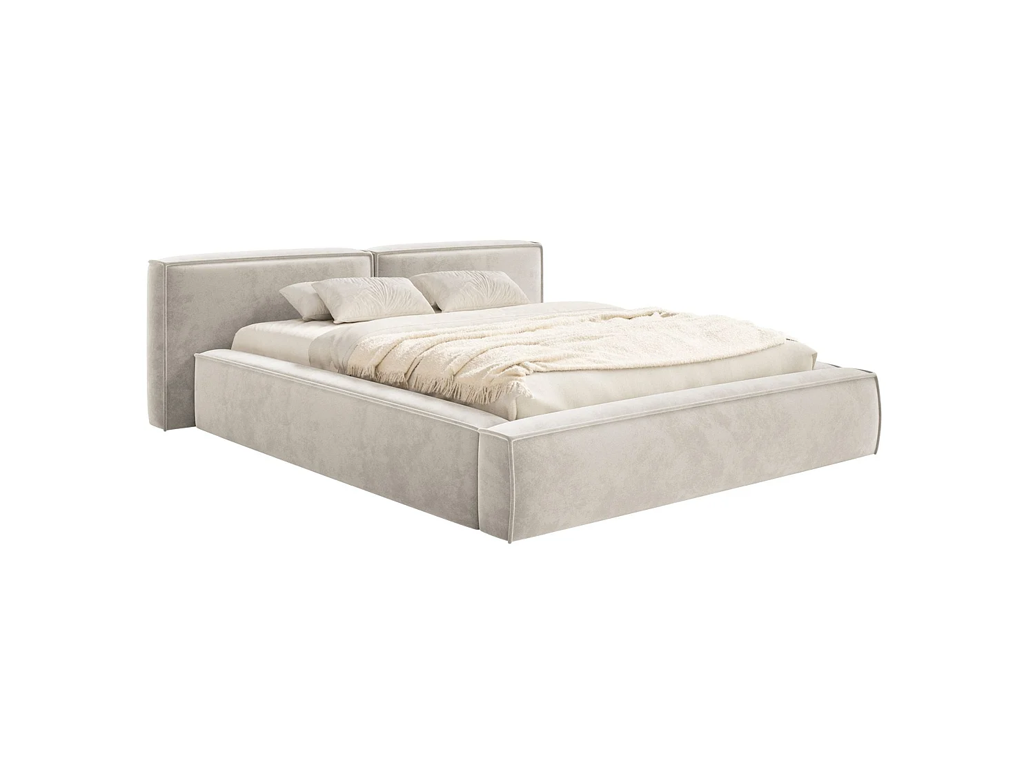 Lit coffre 180x200 avec coffre – sommier à lattes – velours – grège – TILVES LOW