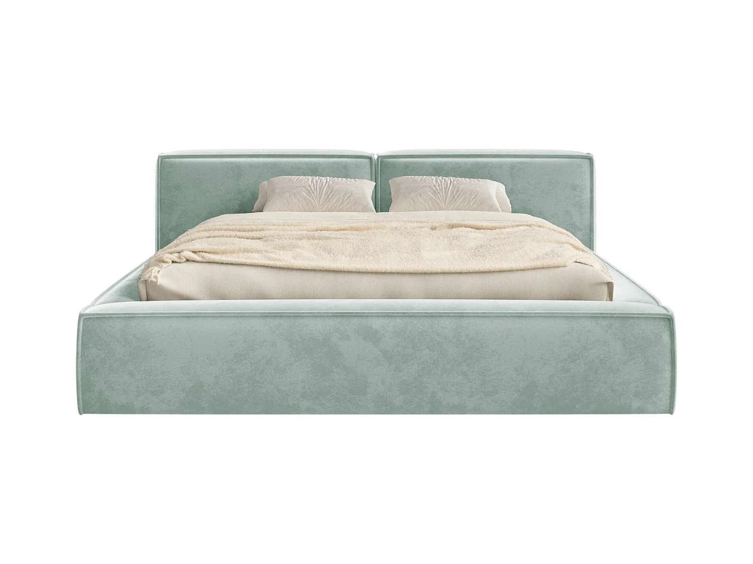 Polsterbett 200x200 mit Bettkasten – Lattenrost – Velours – salbeigrün – TILVES LOW