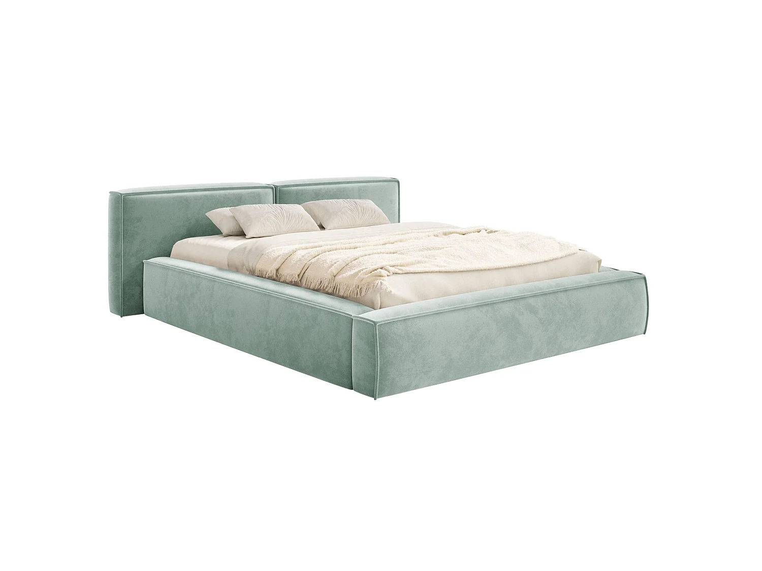 Lit coffre 200x200 avec coffre – sommier à lattes – velours – vert sauge – TILVES LOW