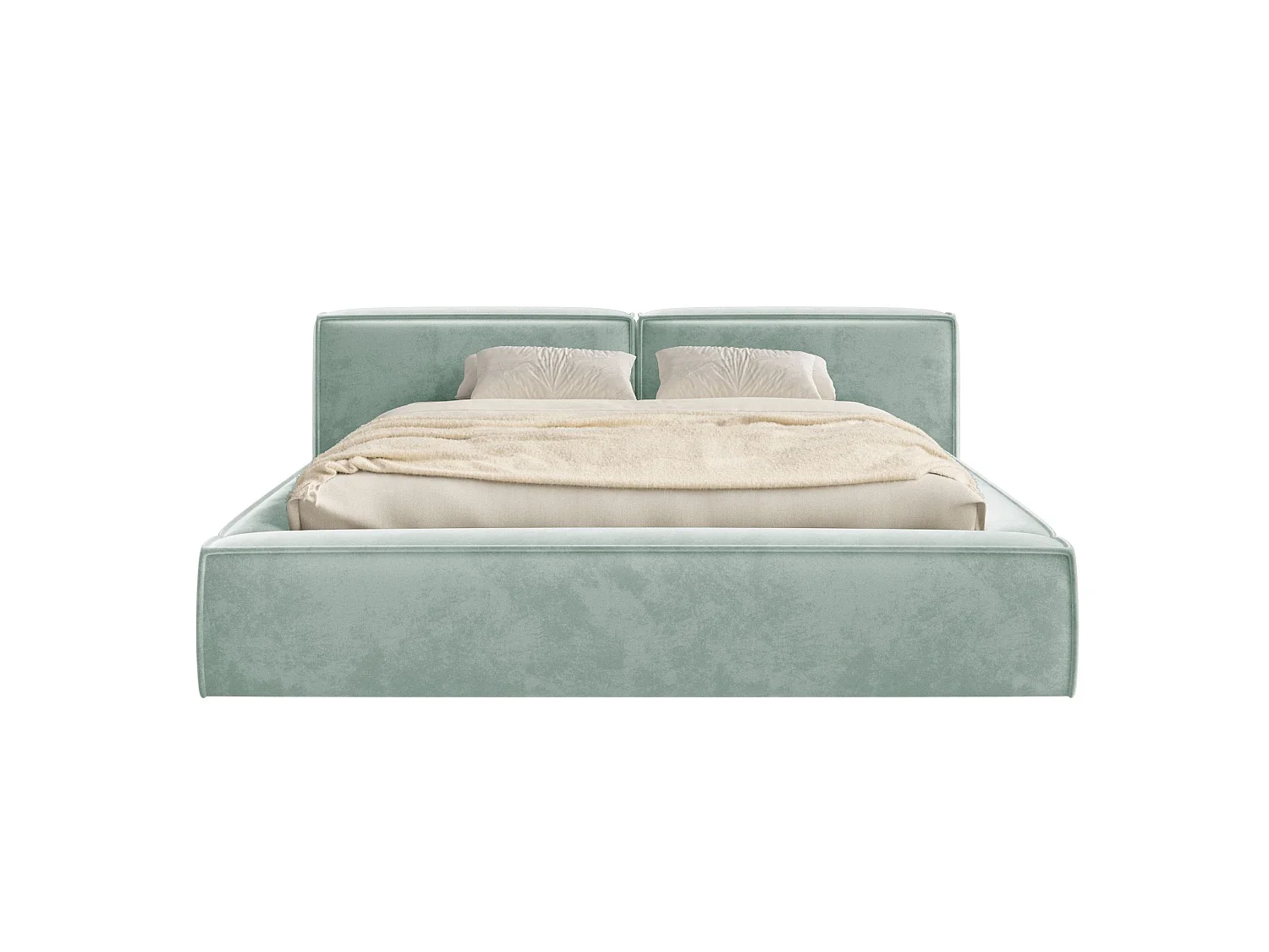 Lit coffre 200x200 avec coffre – sommier à lattes – velours – vert sauge – TILVES LOW