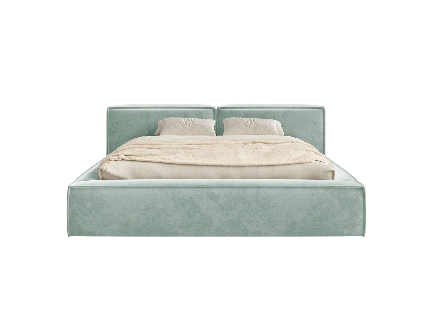 Lit coffre 200x200 avec coffre – sommier à lattes – velours – vert sauge – TILVES LOW