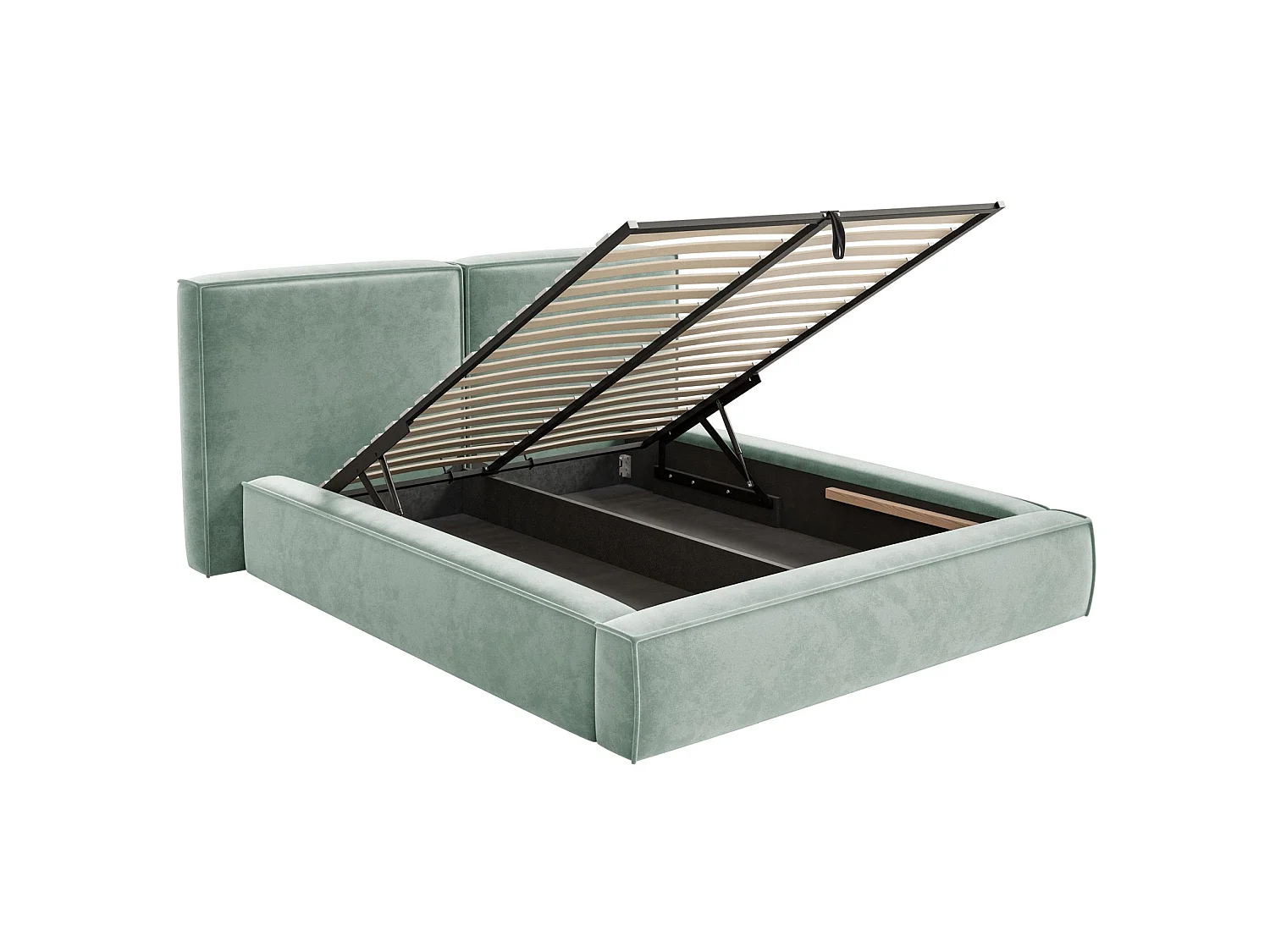 Gestoffeerd bed 180x200 – opbergruimte – lattenbodem – velours – saliegroen – TILVES