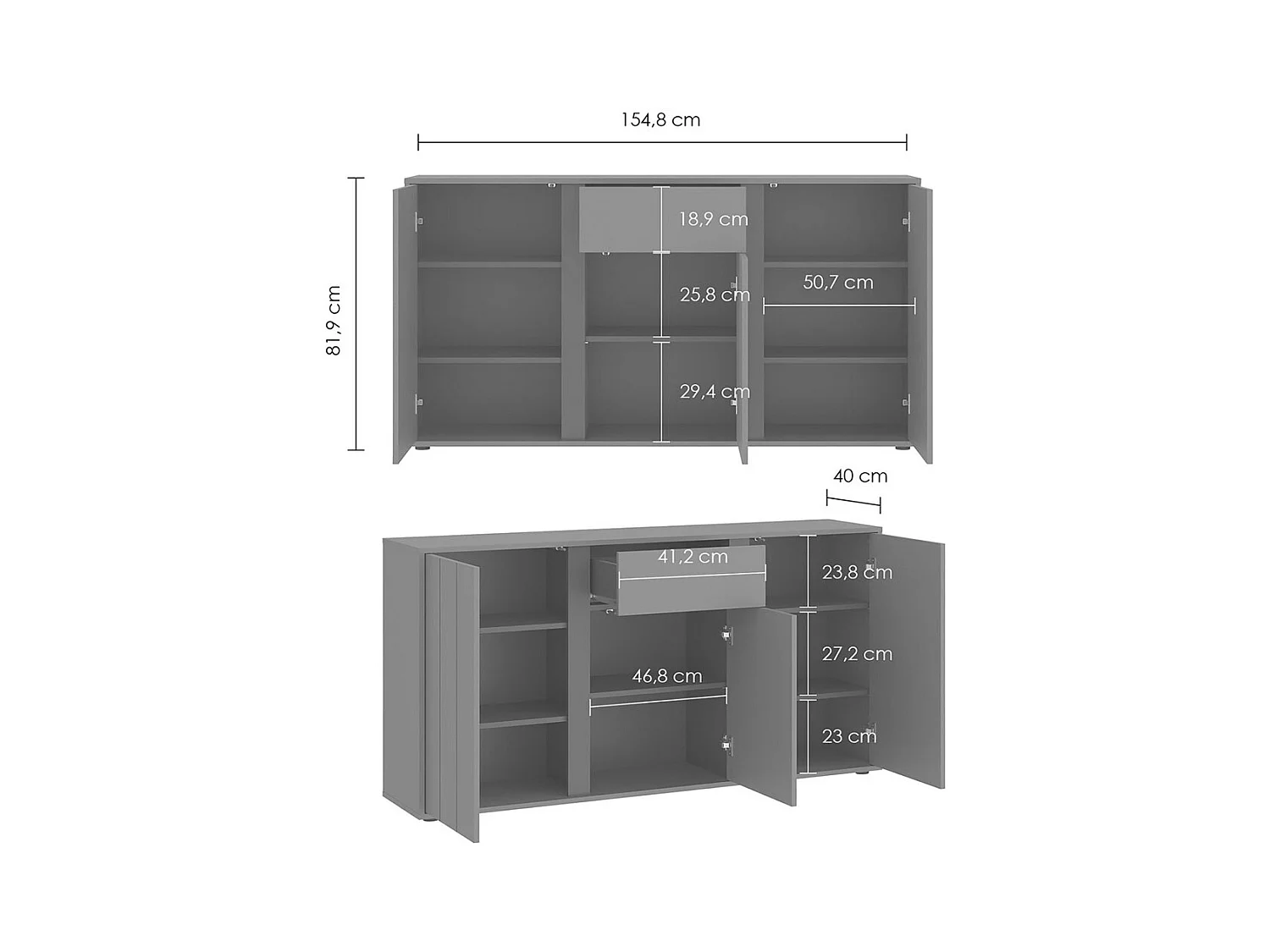 SIDEBOARD Veddel grau-grün / anthrazit 155 / 40 / 82cm