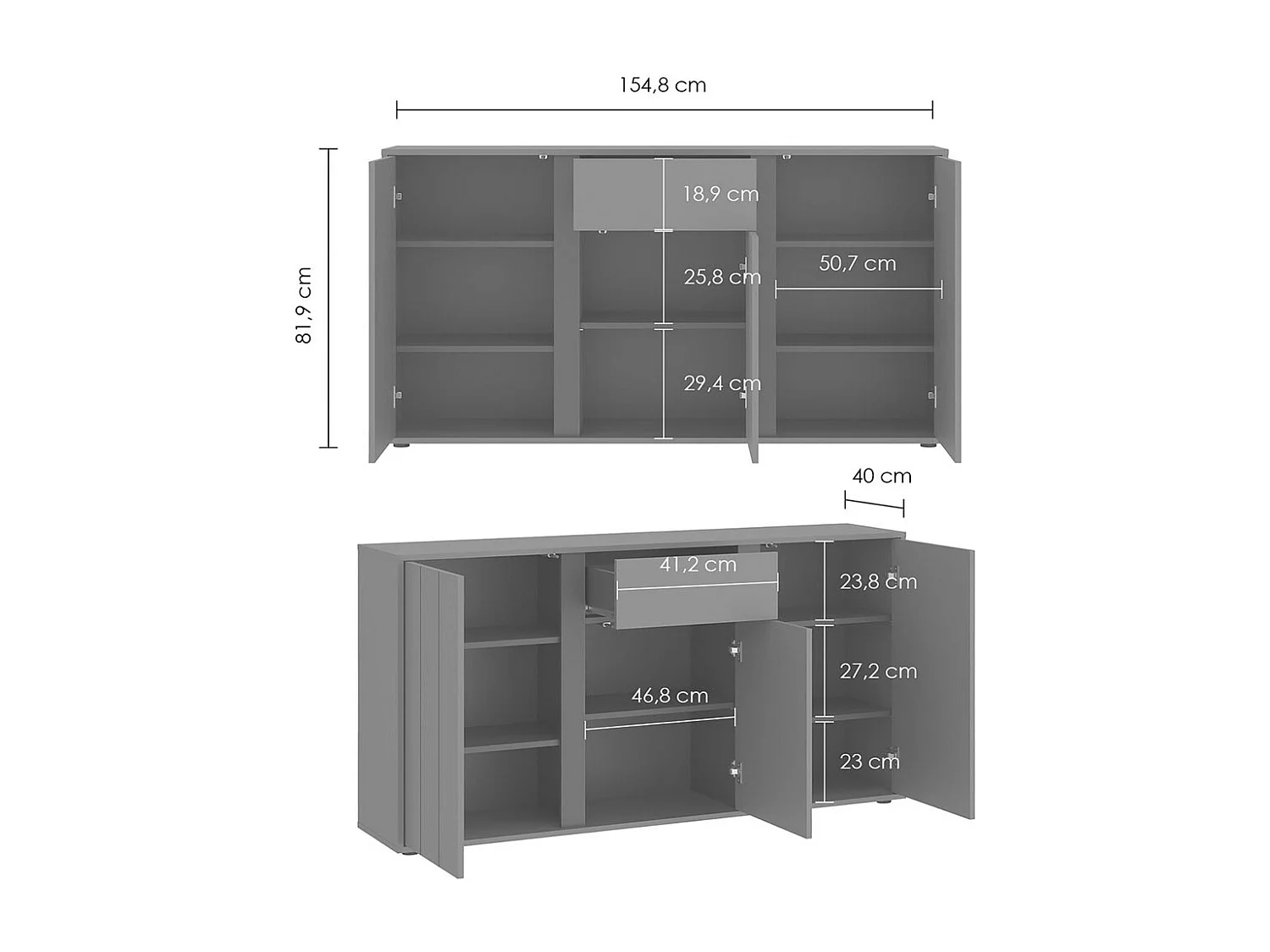 SIDEBOARD Veddel grau-grün / anthrazit 155 / 40 / 82cm