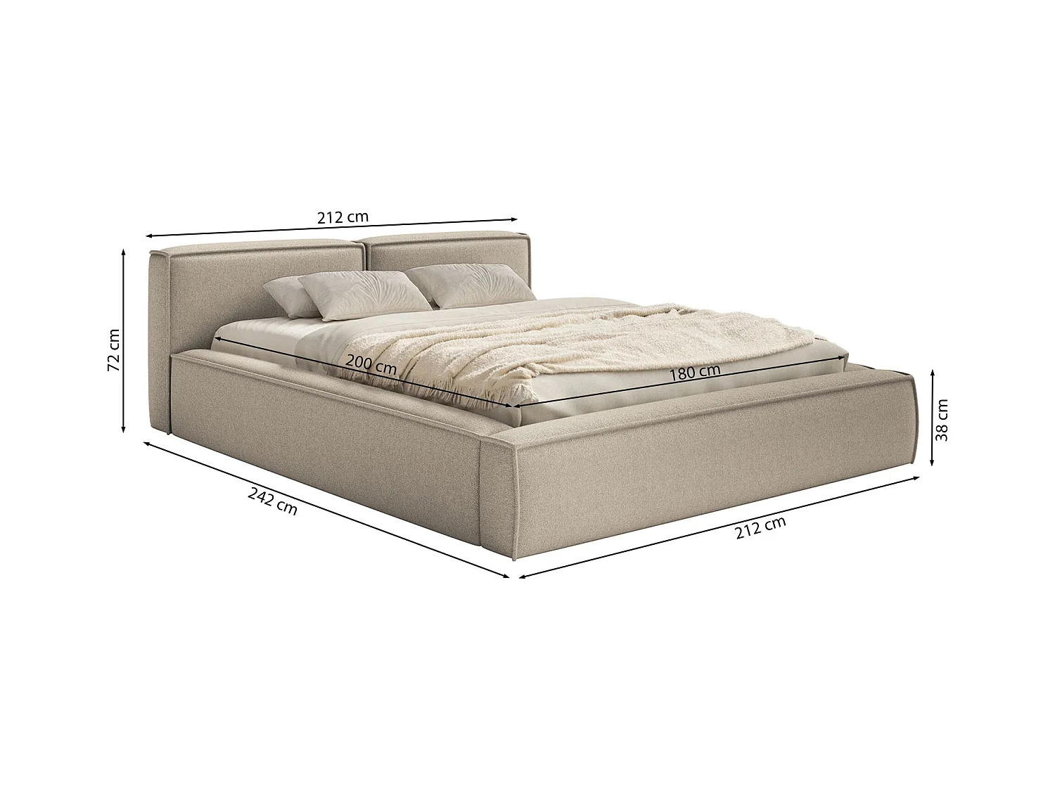 Polsterbett 180x200 mit Bettkasten – Lattenrost – Chenille – hellgrau – TILVES SLIM